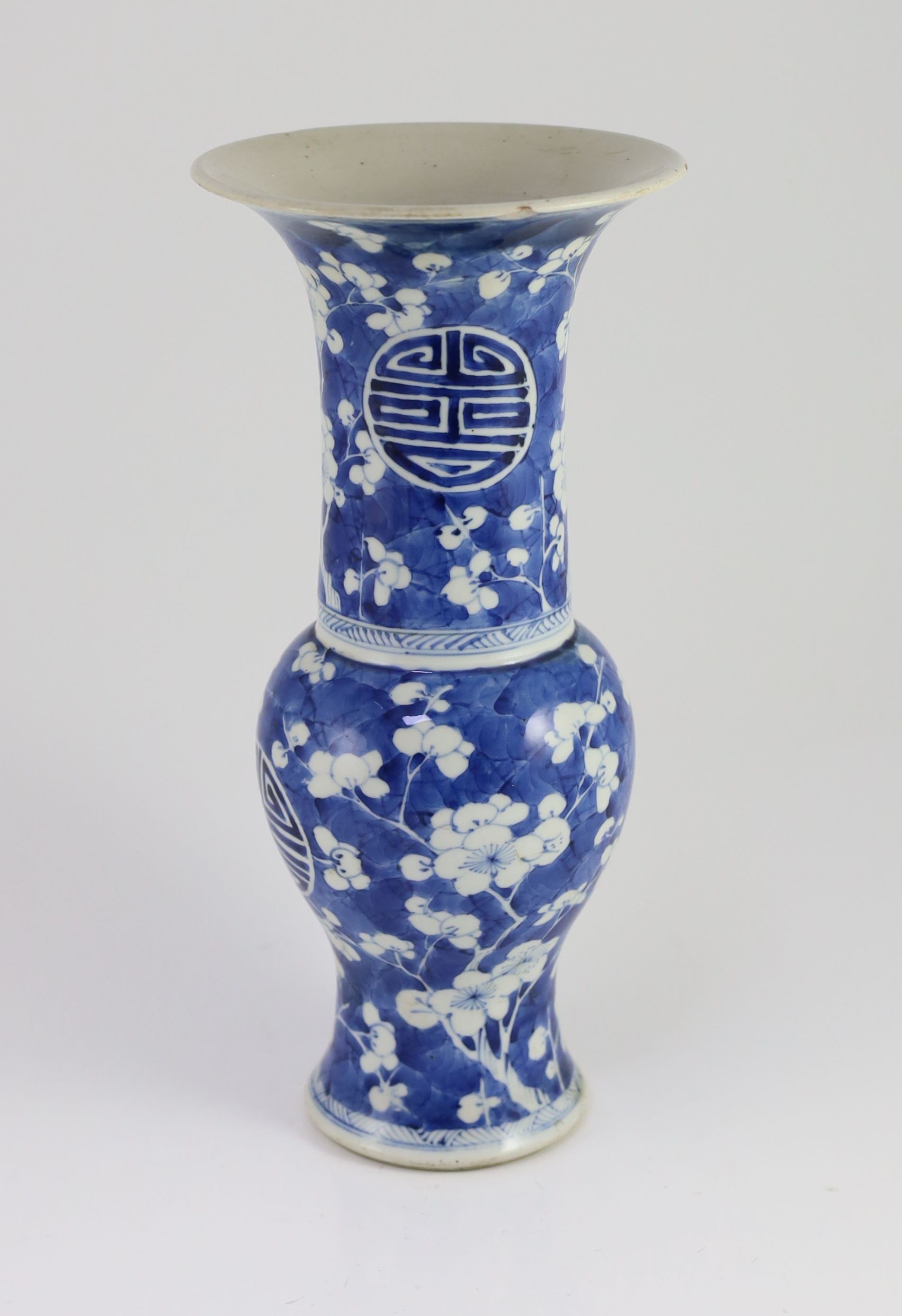 A Chinese blue and white yen-yen vase, Kangxi period, 37cm high, small rim chips